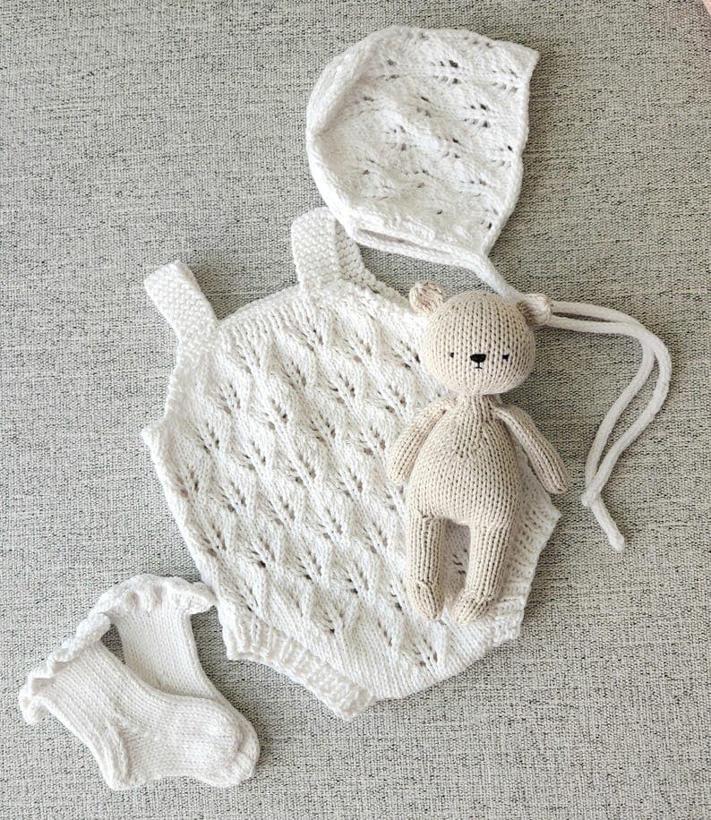 Lace handknit newborn romper