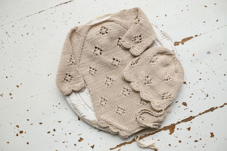 Knitted romper & bonnet